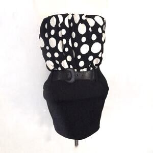 G). VINTAGE Strapless Mini Dress with Polka Dots Black White Size Small